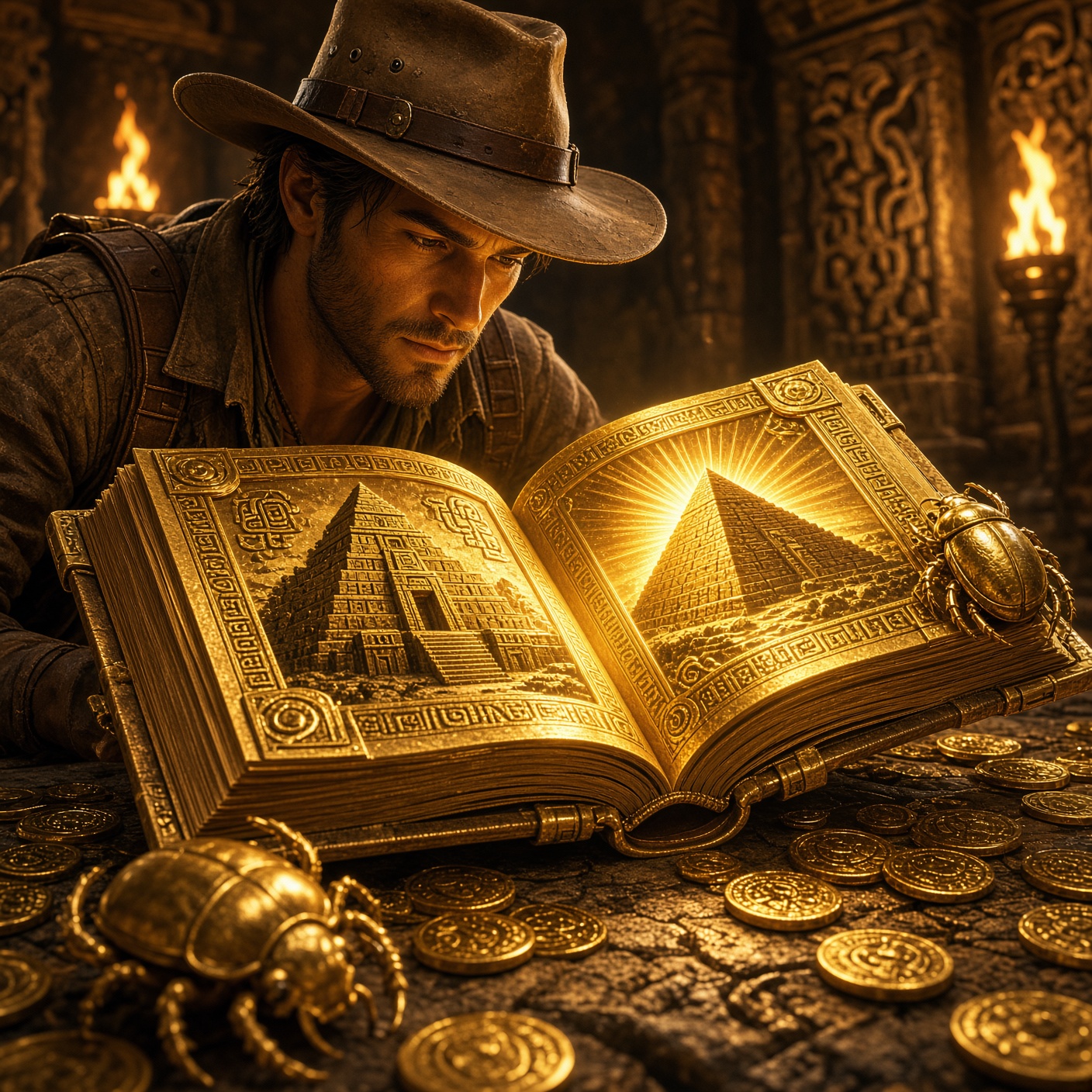 Исследователь и золотая книга в храме